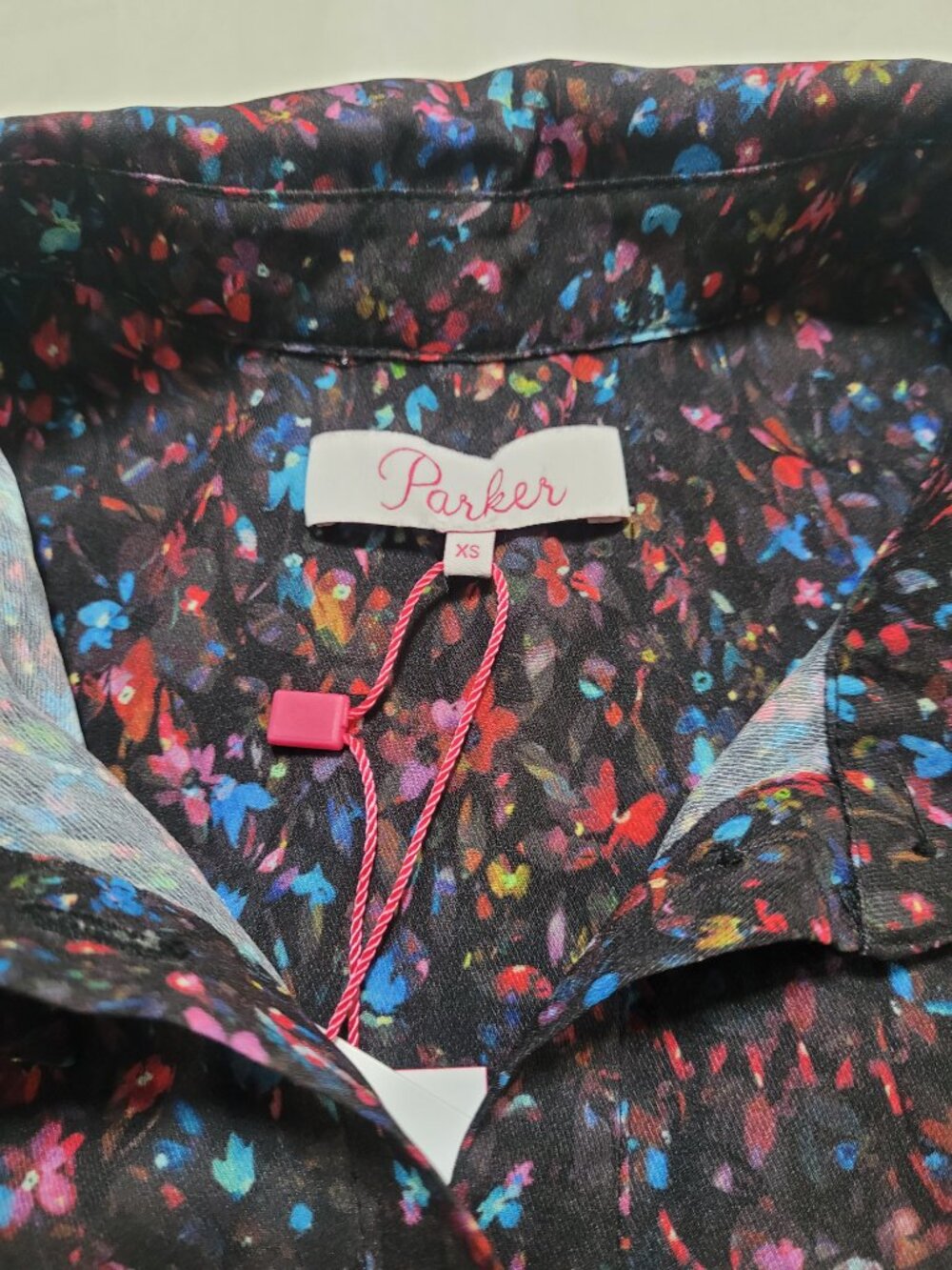 Parker Mini Ditsy Floral Long Sleeve Wrap Shirt Dress Black Multi XS Whimsigoth - Picture 5 of 10